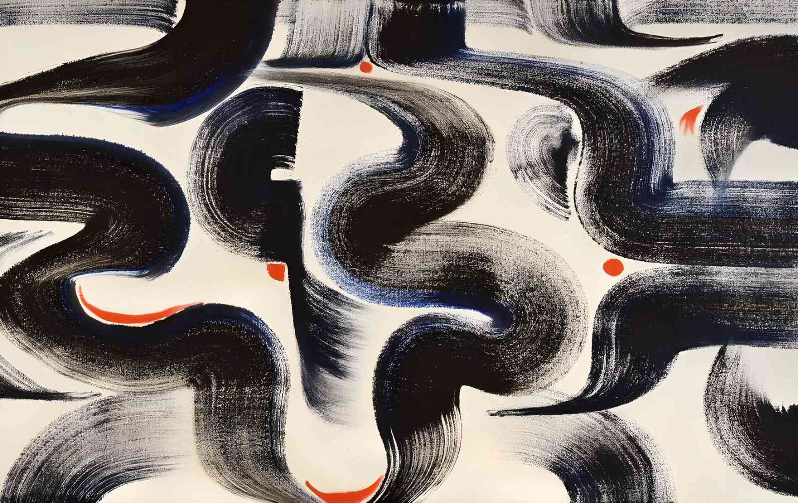 Abstract Brush Stroke Red Dot Wall Art