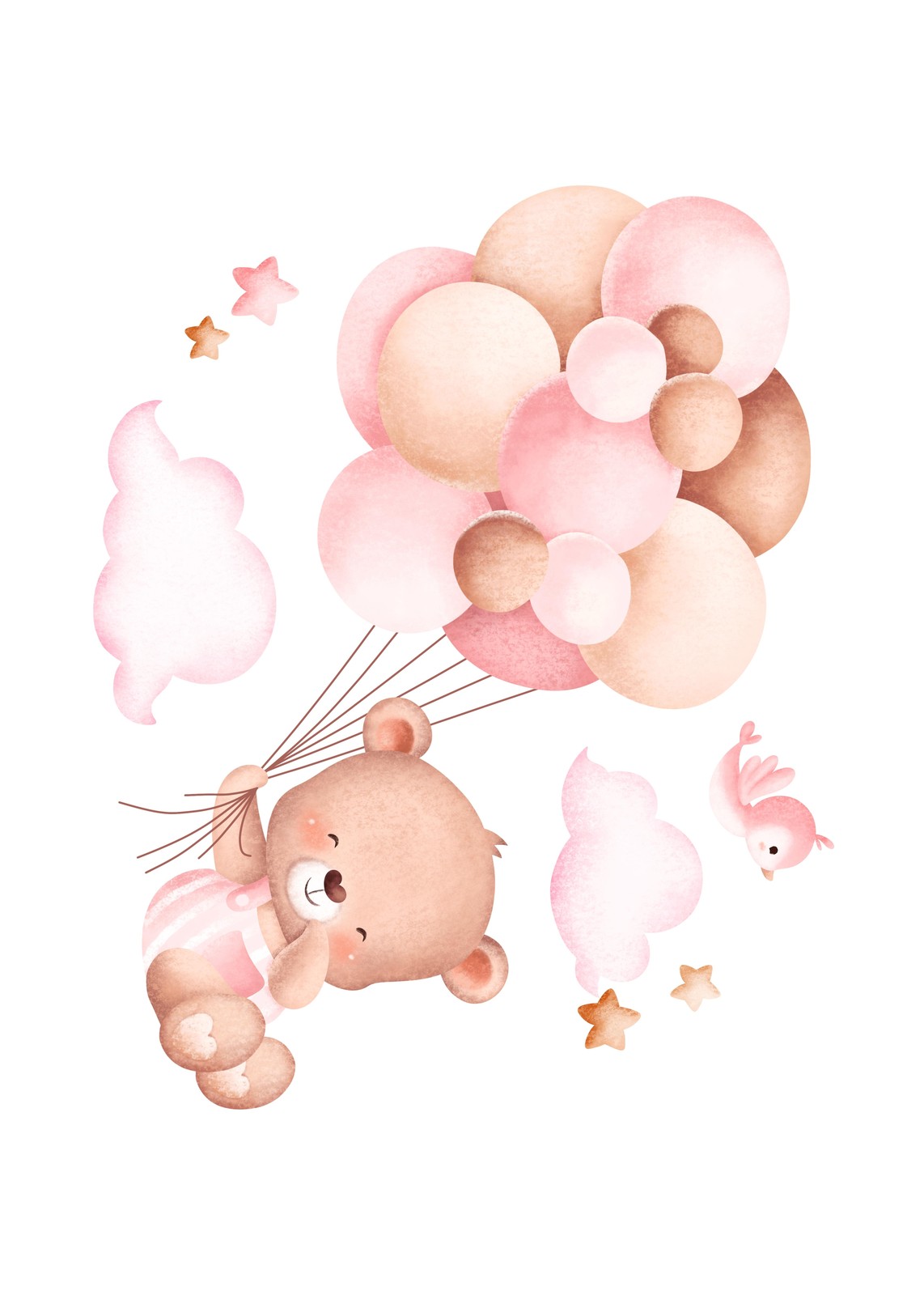 Cute Teddy Bear Balloons Watercolour Wall Art
