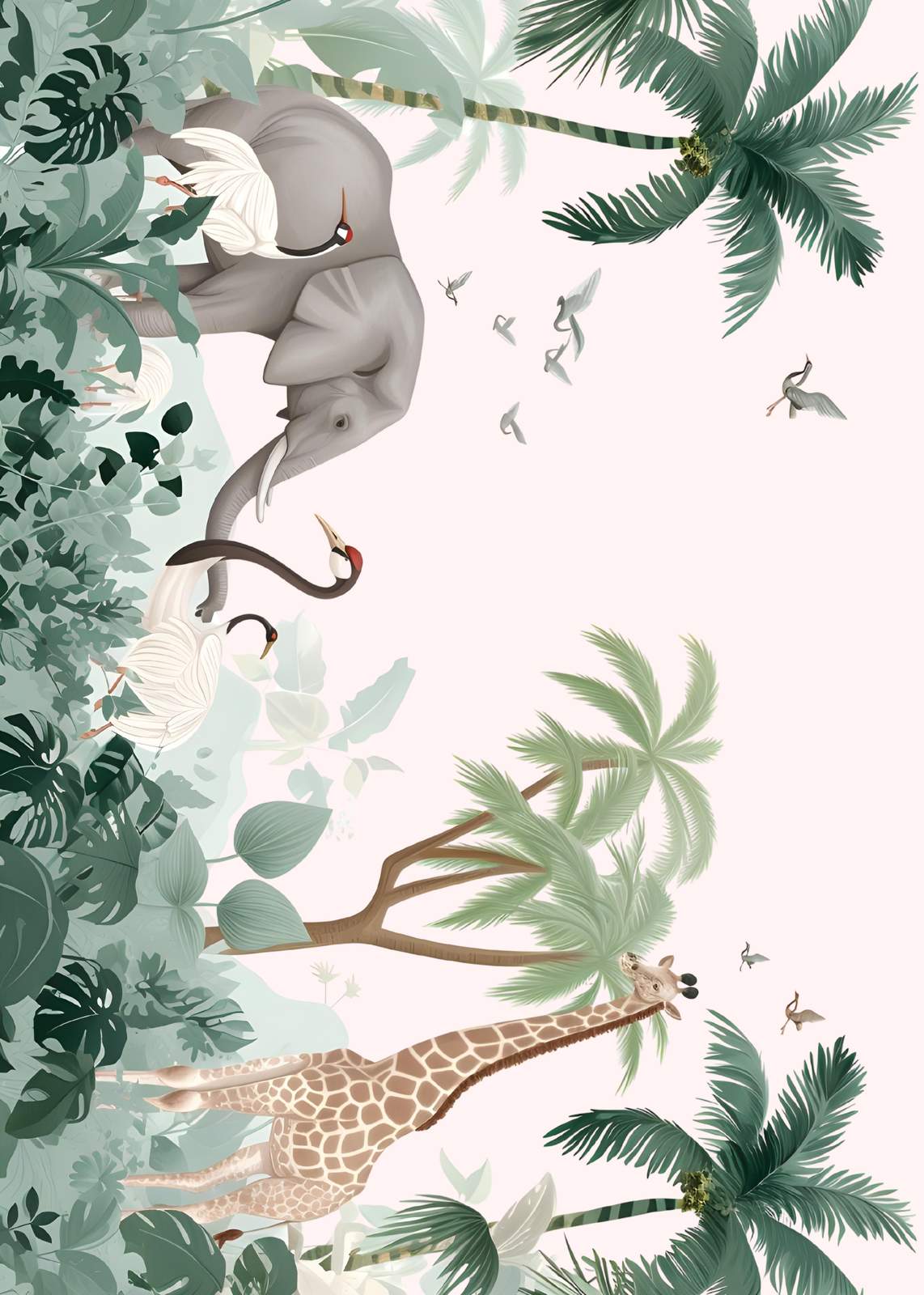 Serene Jungle Safari Elephant Giraffe Wall Art