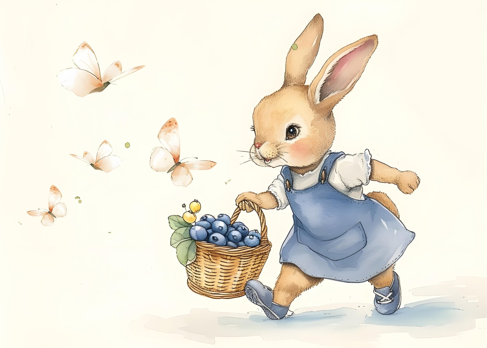Adorable Bunny & Butterflies Watercolor Wall Art