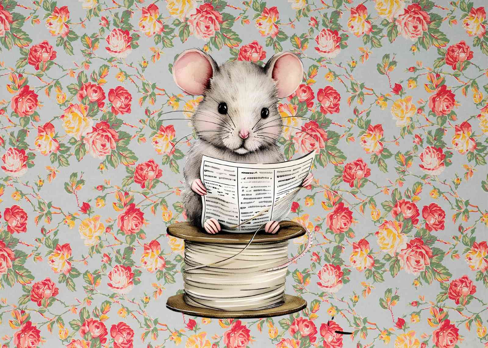 Whimsical Mouse Reading News Wall Art