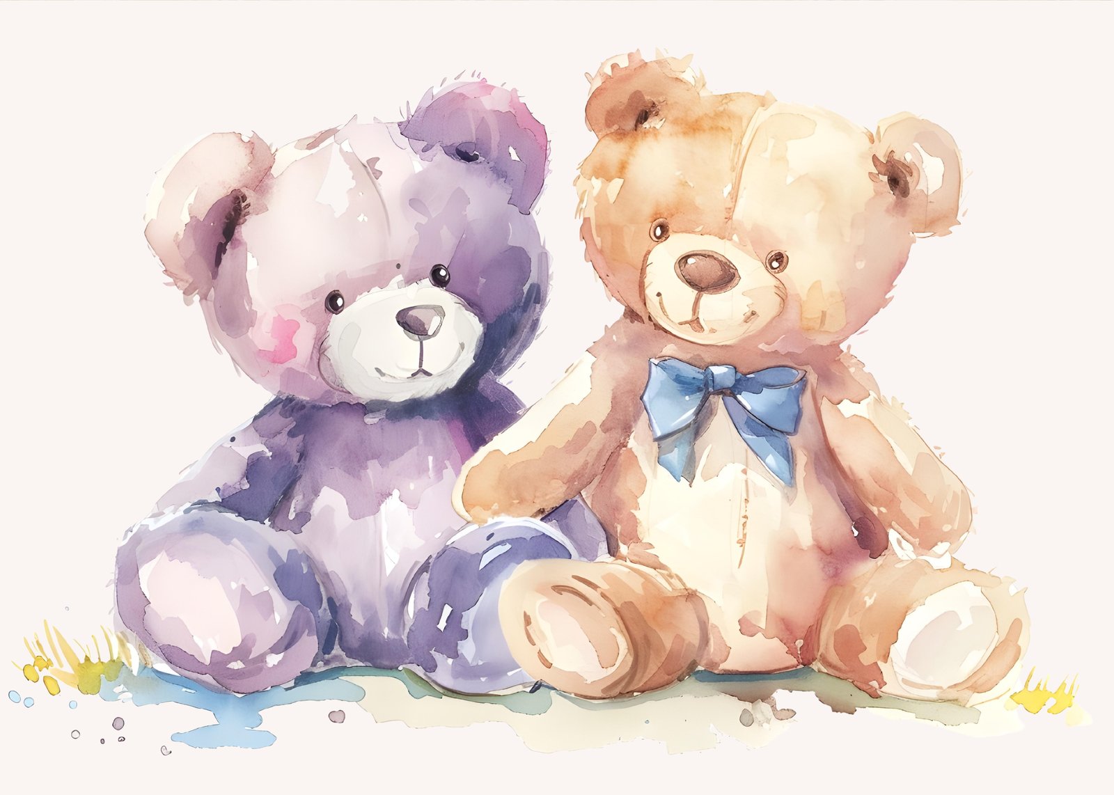 Adorable Teddy Bear Duo Watercolor Wall Art
