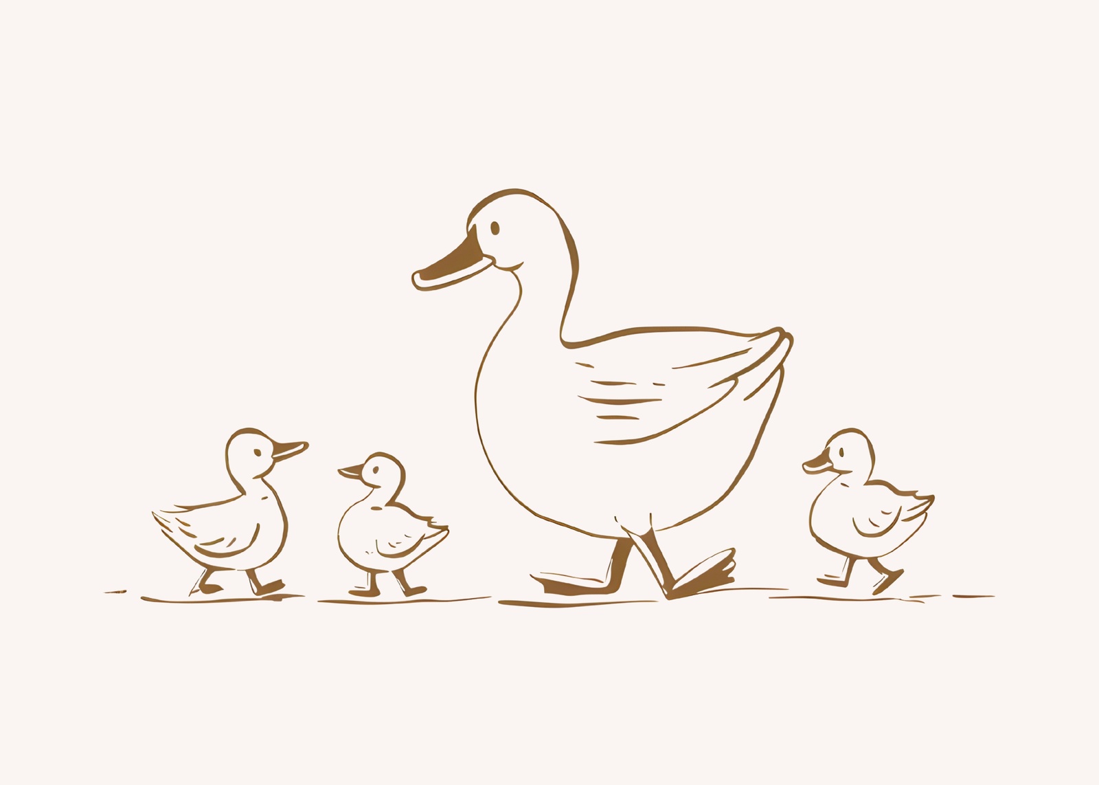Charming Duck Family Line Art Wall Art