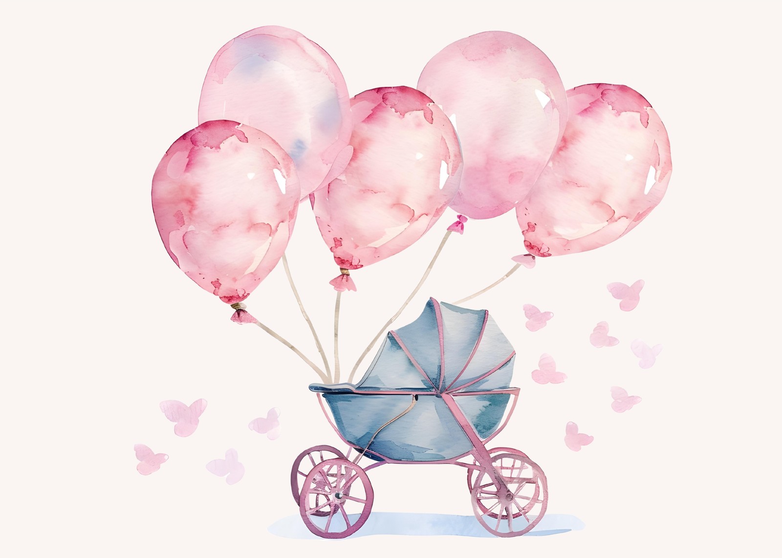 Baby Girl Stroller Balloons Wall Art