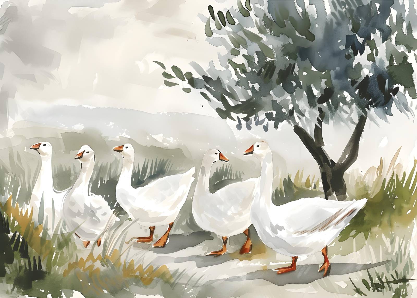 Charming Geese Watercolor Wall Art Wall Art