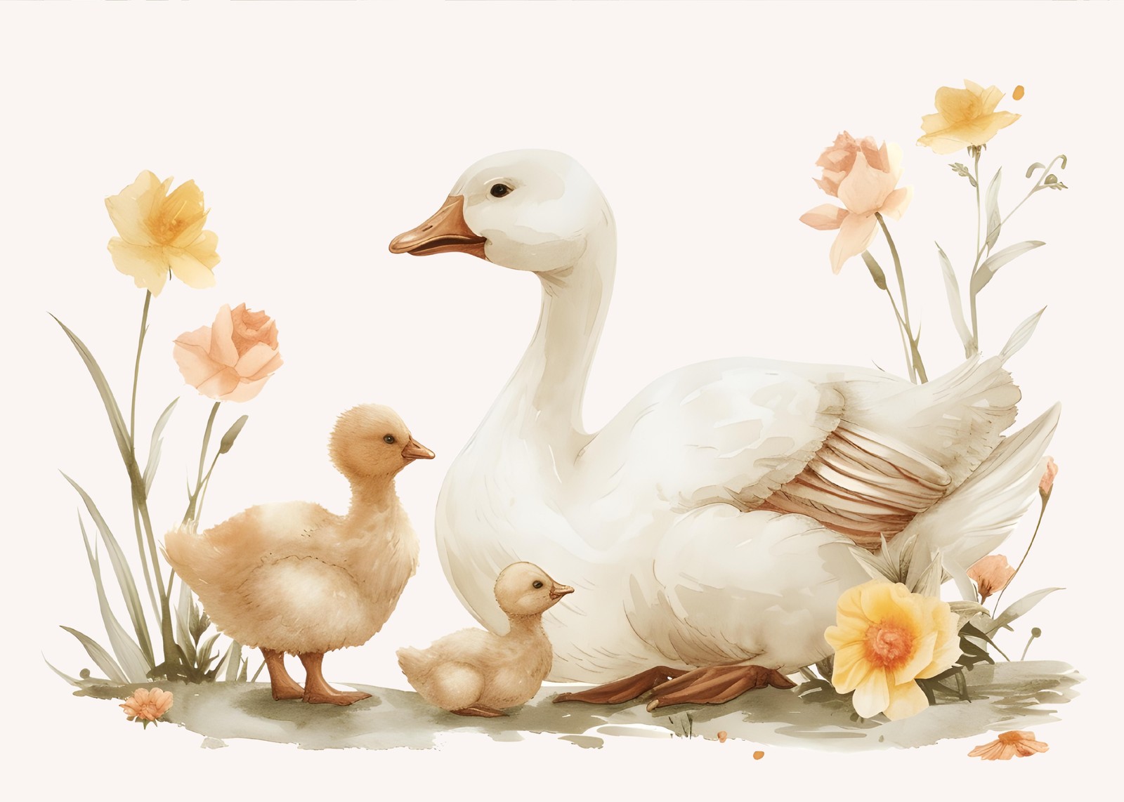 Charming Goose Family Watercolor Wall Art