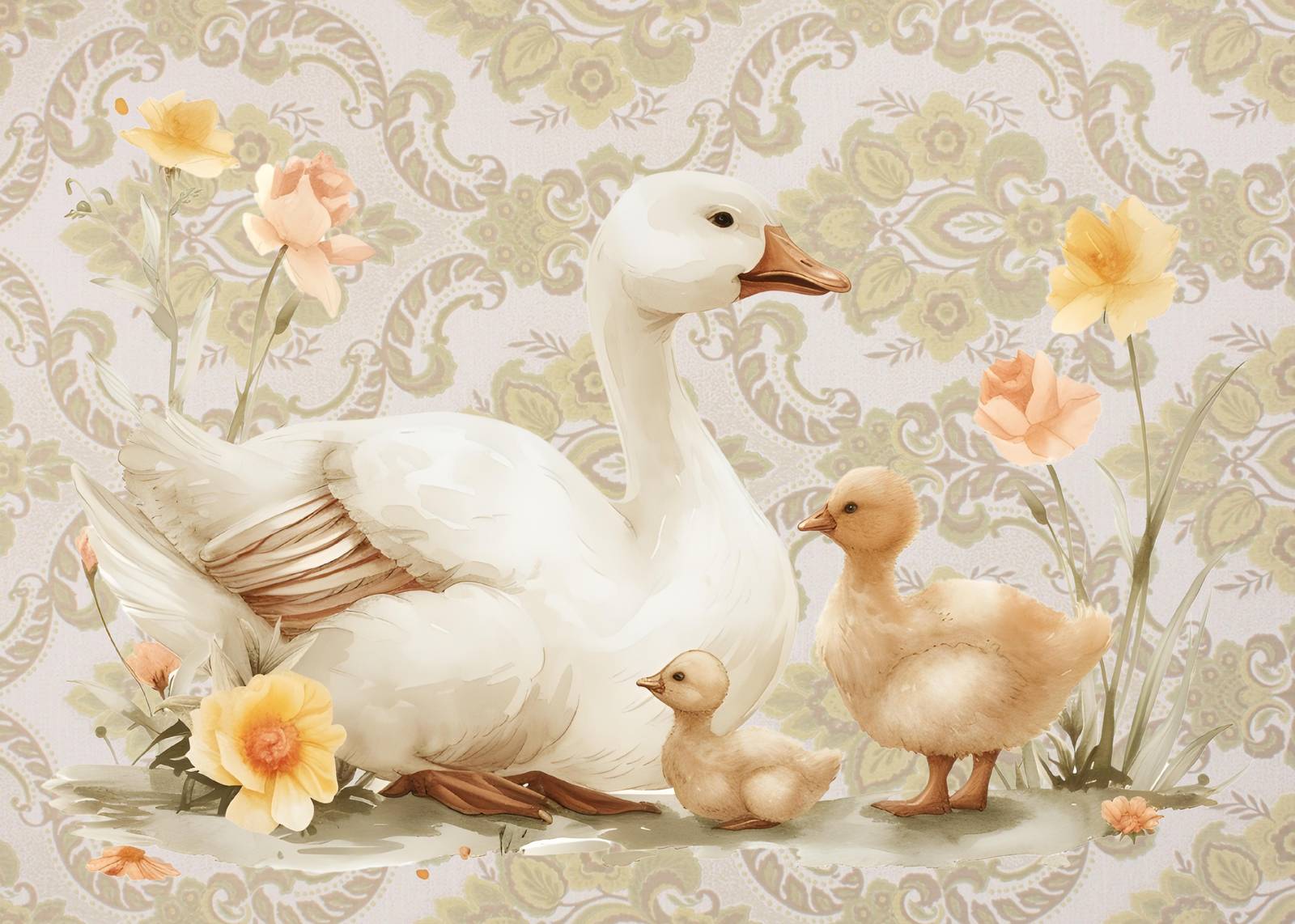 Charming Goose Family Watercolor Wall Art