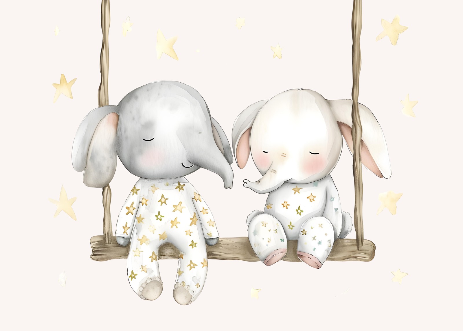 Adorable Elephants Starry Swing Wall Art