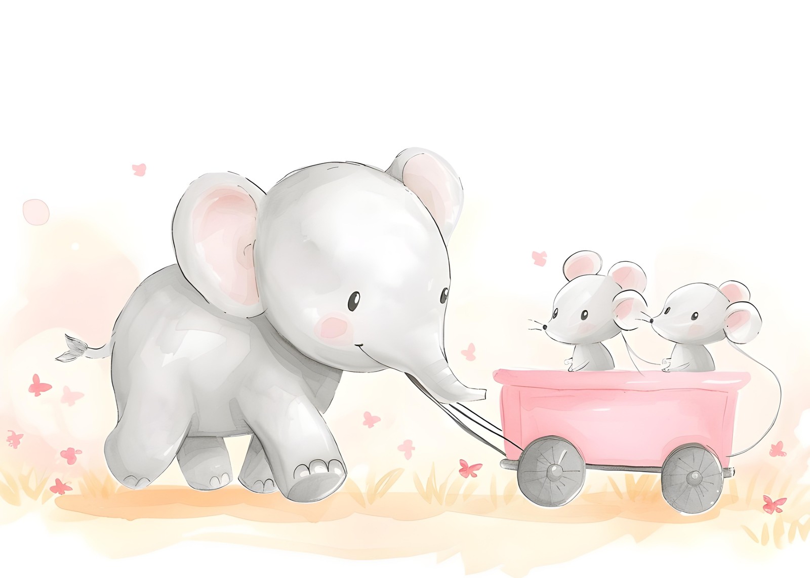 Cute Elephant & Mice Adventure Wall Art