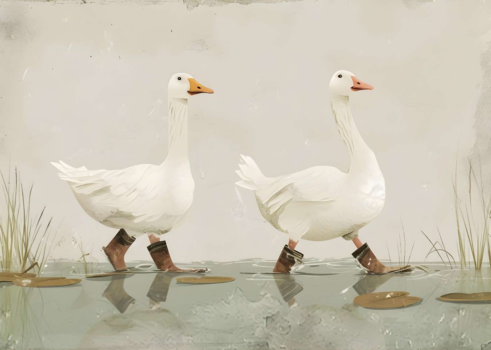 Charming Geese in Boots Wall Art