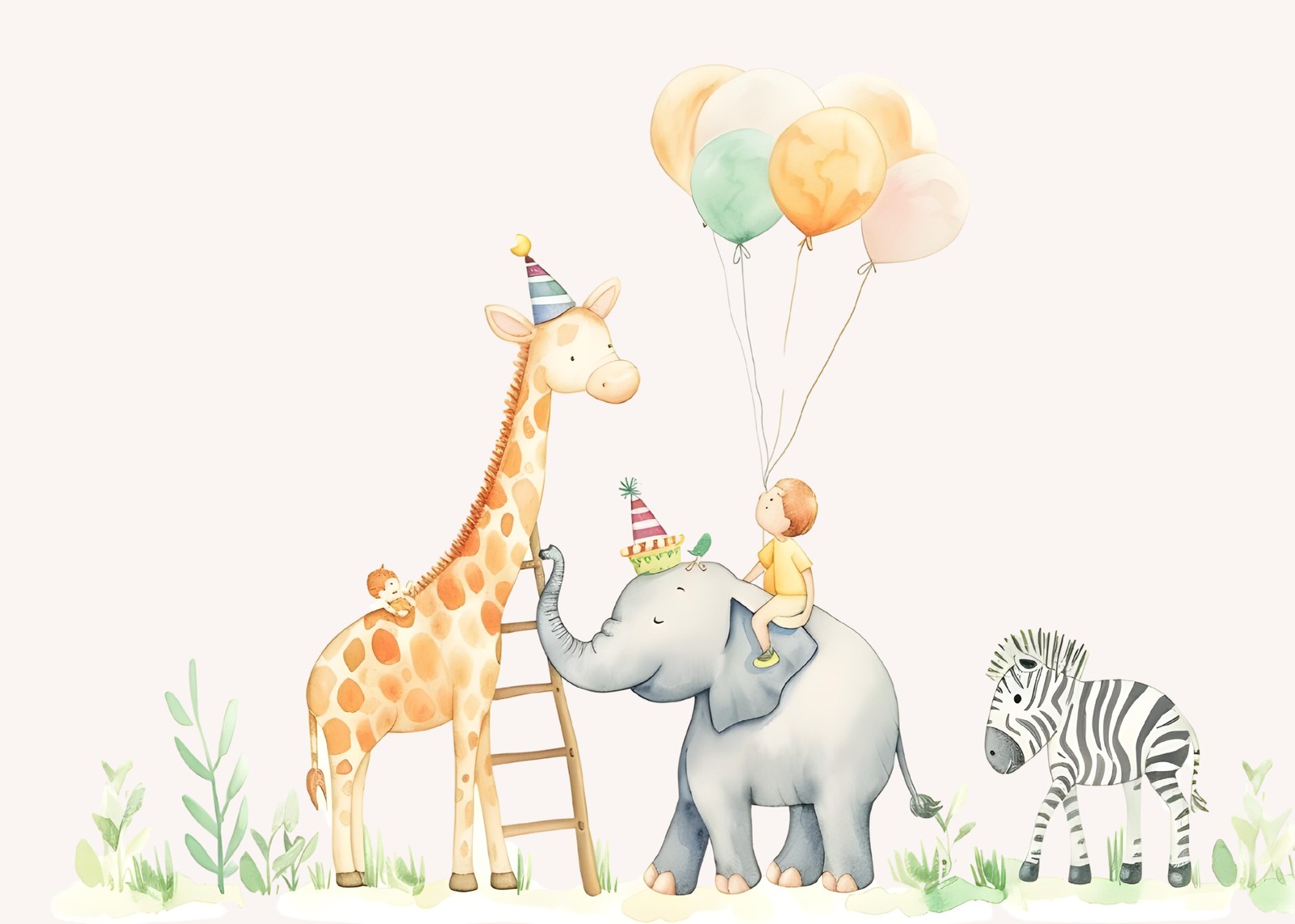 Whimsical Safari Friends Balloon Ride Wall Art