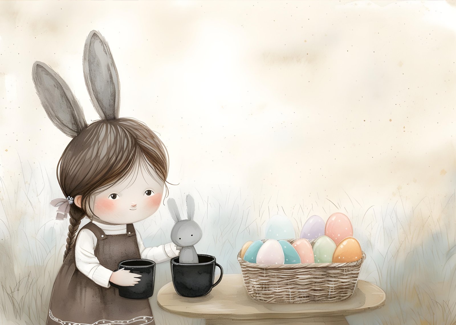 Sweet Easter Bunny Girl & Eggs Wall Art