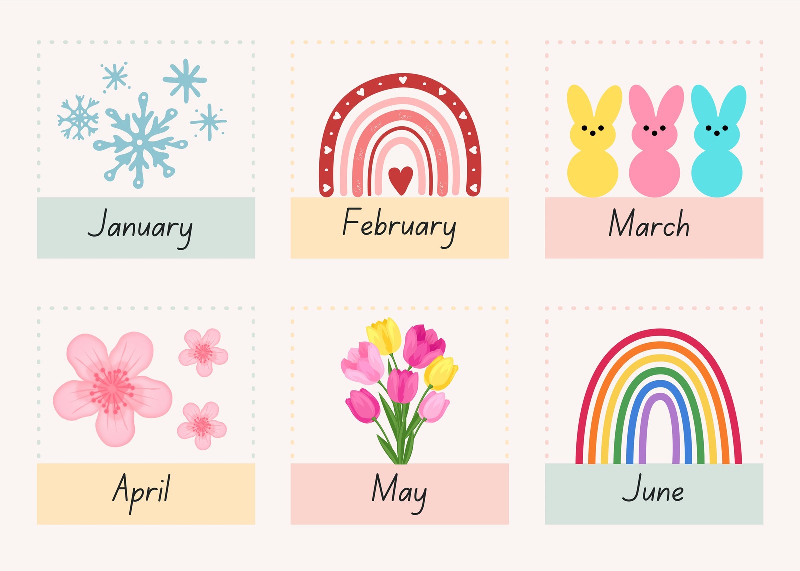 Cute Monthly Art Print Collection Wall Art