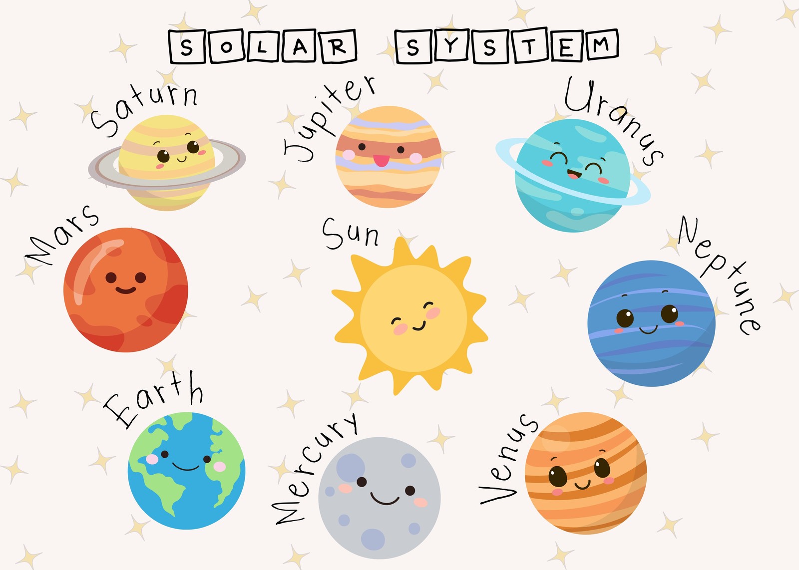 Cute Solar System Planets Kids Room Wall Art