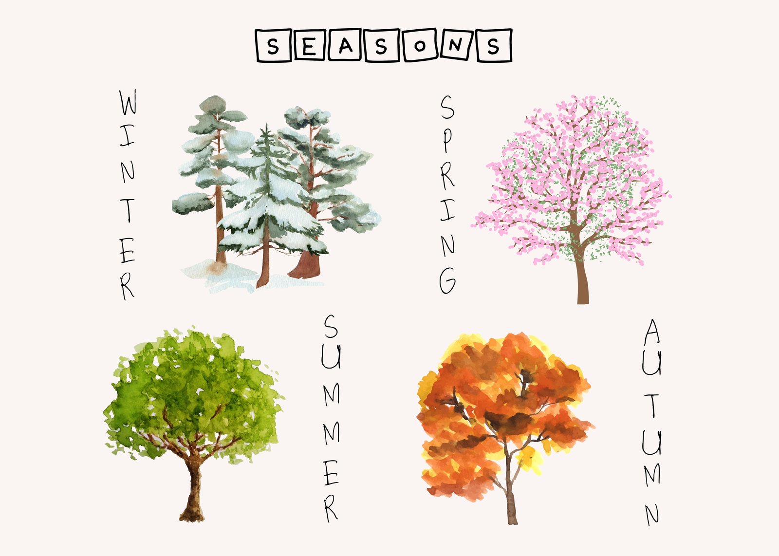 Watercolor Seasons Tree Wall Art