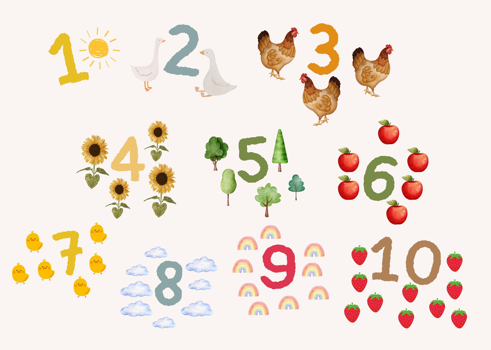 Farmyard Fun Numbers 1-10 Wall Art