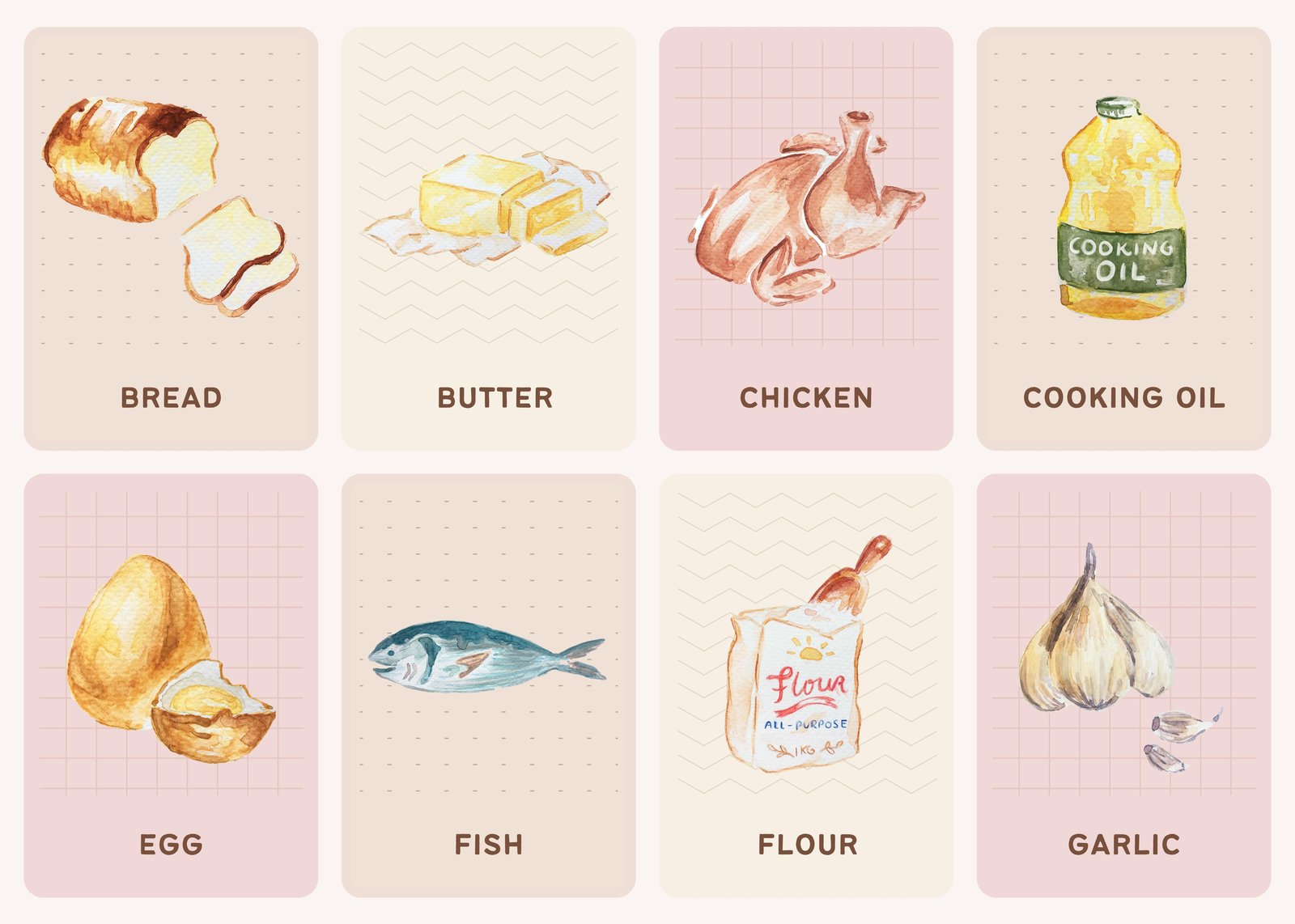 Watercolor Kitchen Essentials Wall Art