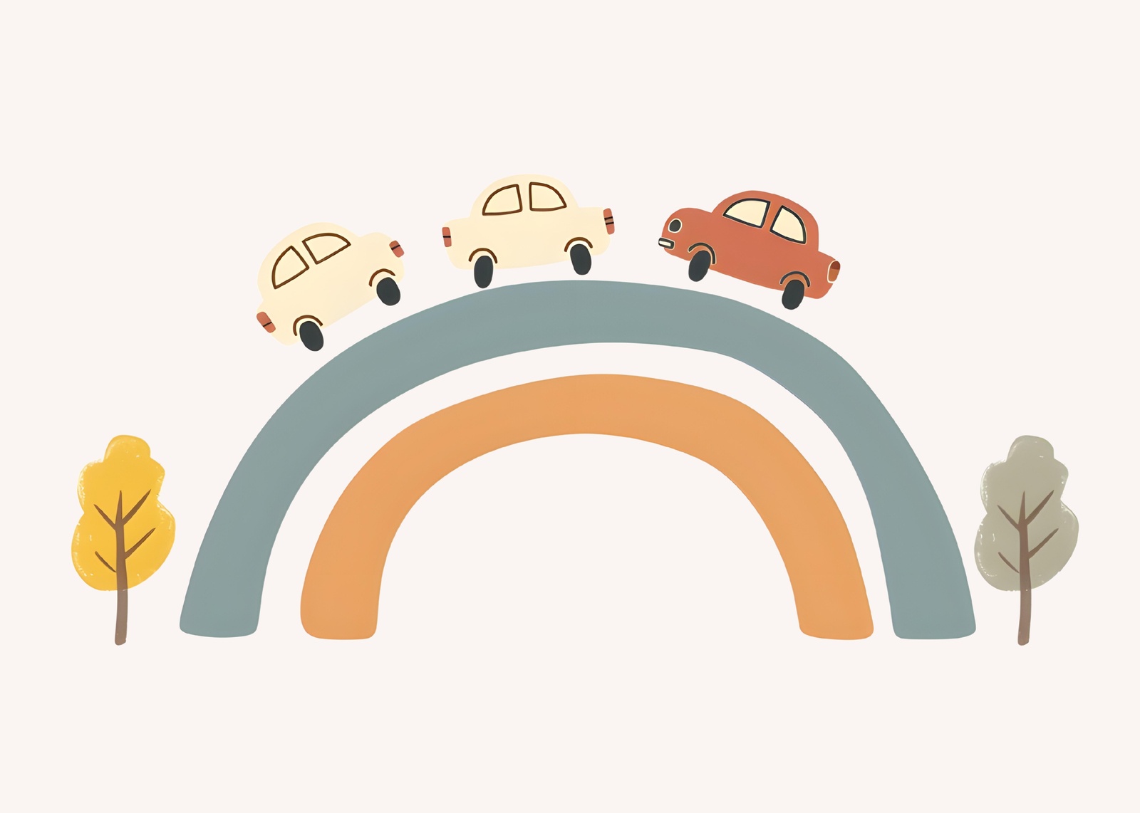 Cute Rainbow Cars Nursery Art Wall Art