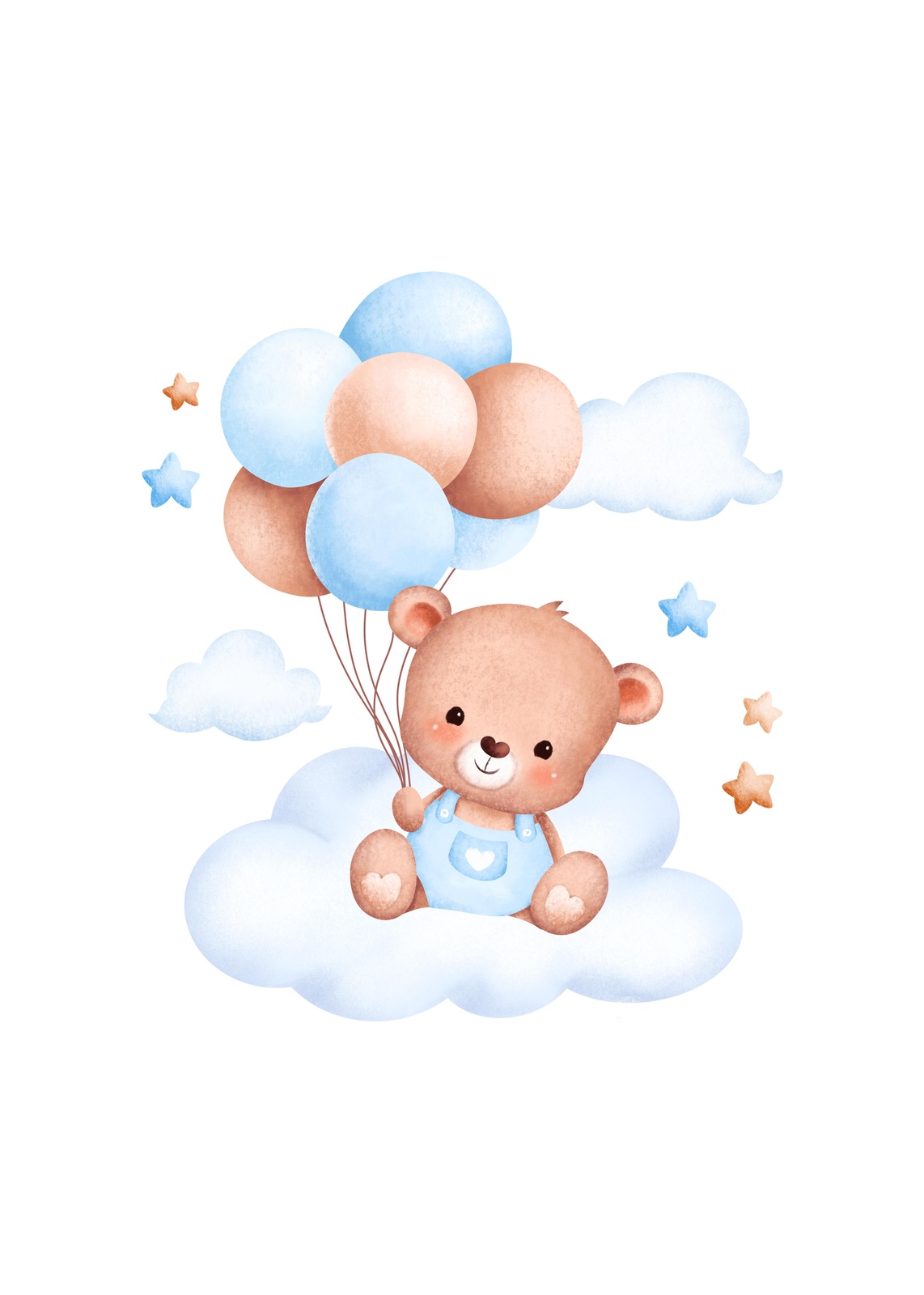 Cute Teddy Bear Cloud Balloons Wall Art