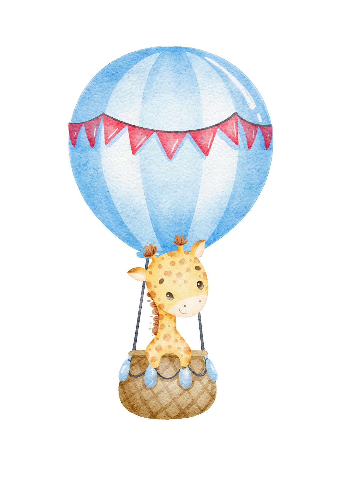 Cute Giraffe Hot Air Balloon Watercolor Wall Art