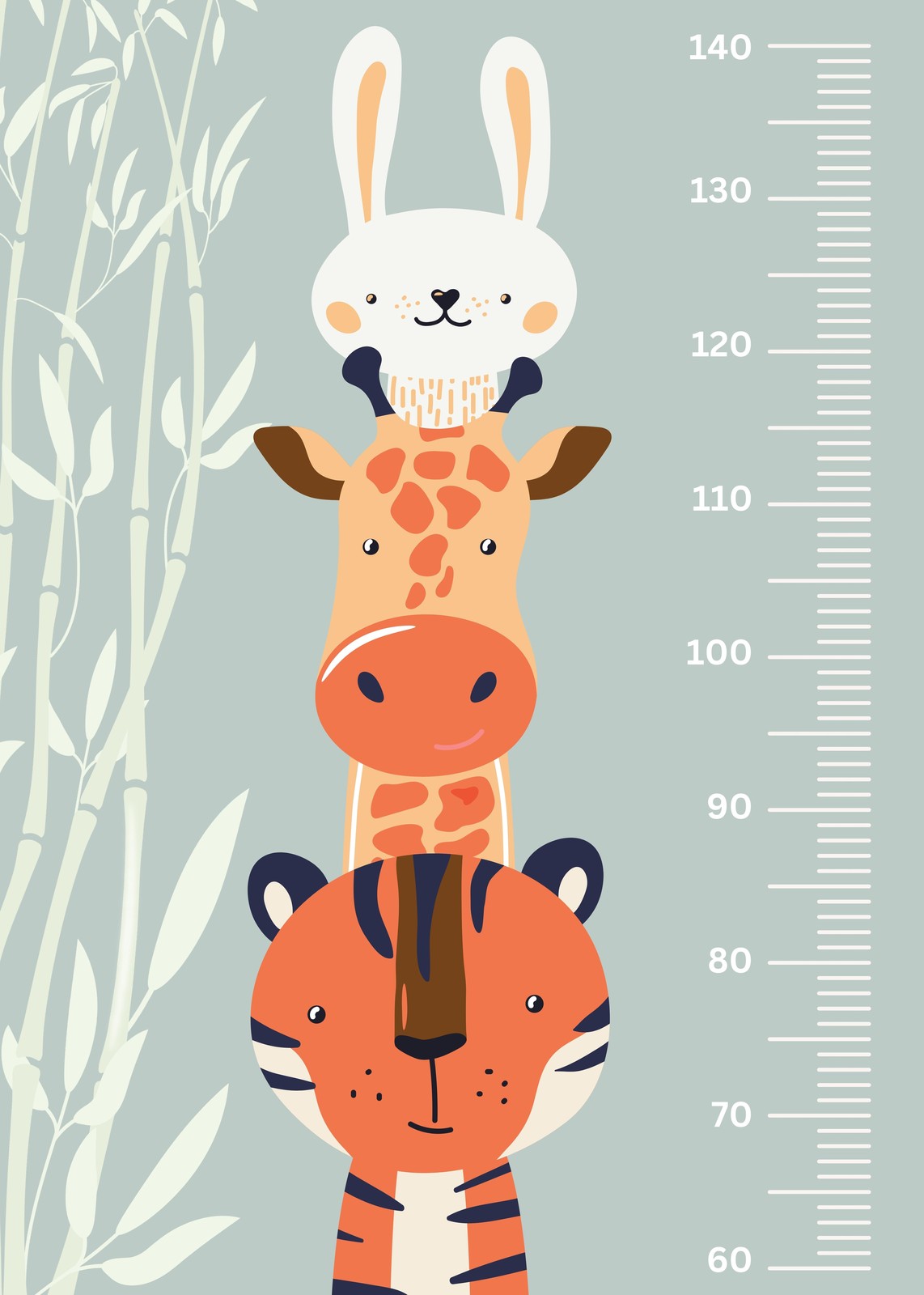Jungle Safari Animals Growth Chart Wall Art