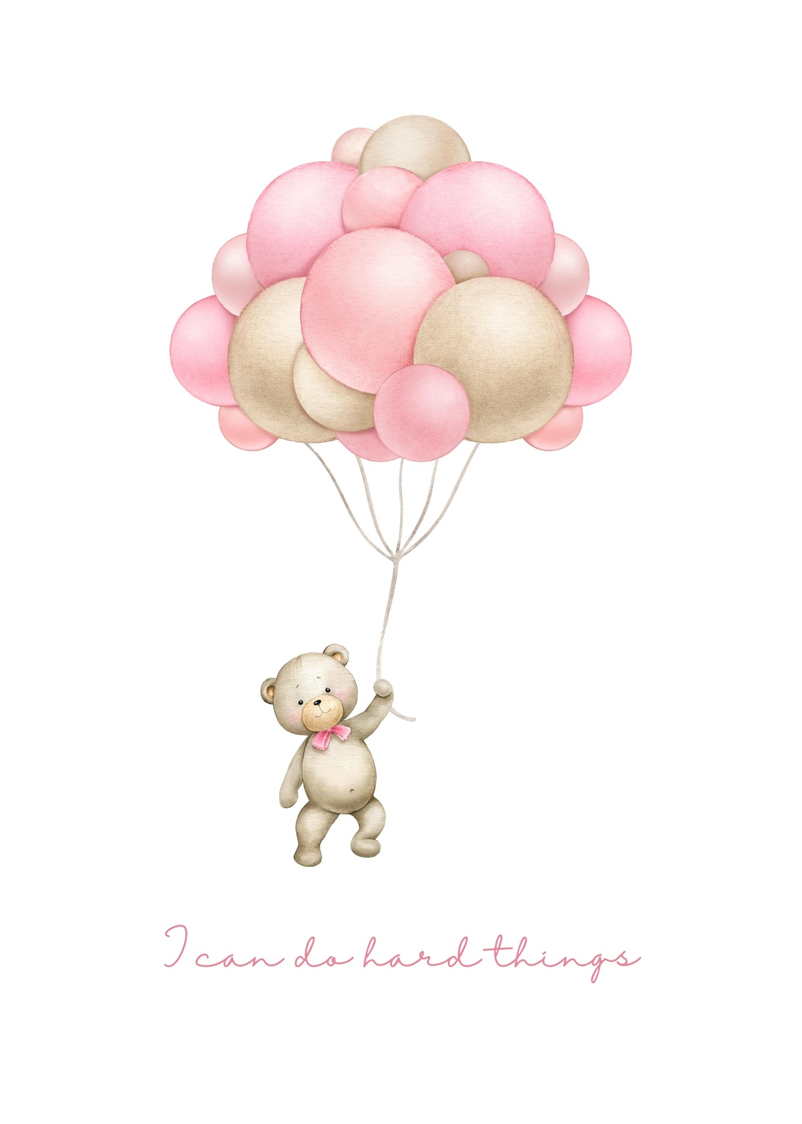 Teddy Bear Balloons "I Can Do Hard Things" Wall Art