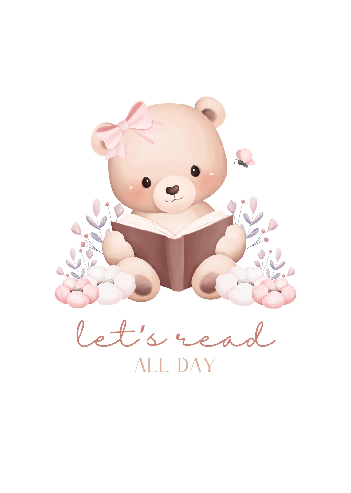 Cute Reading Bear 'Let's Read All Day' Wall Art