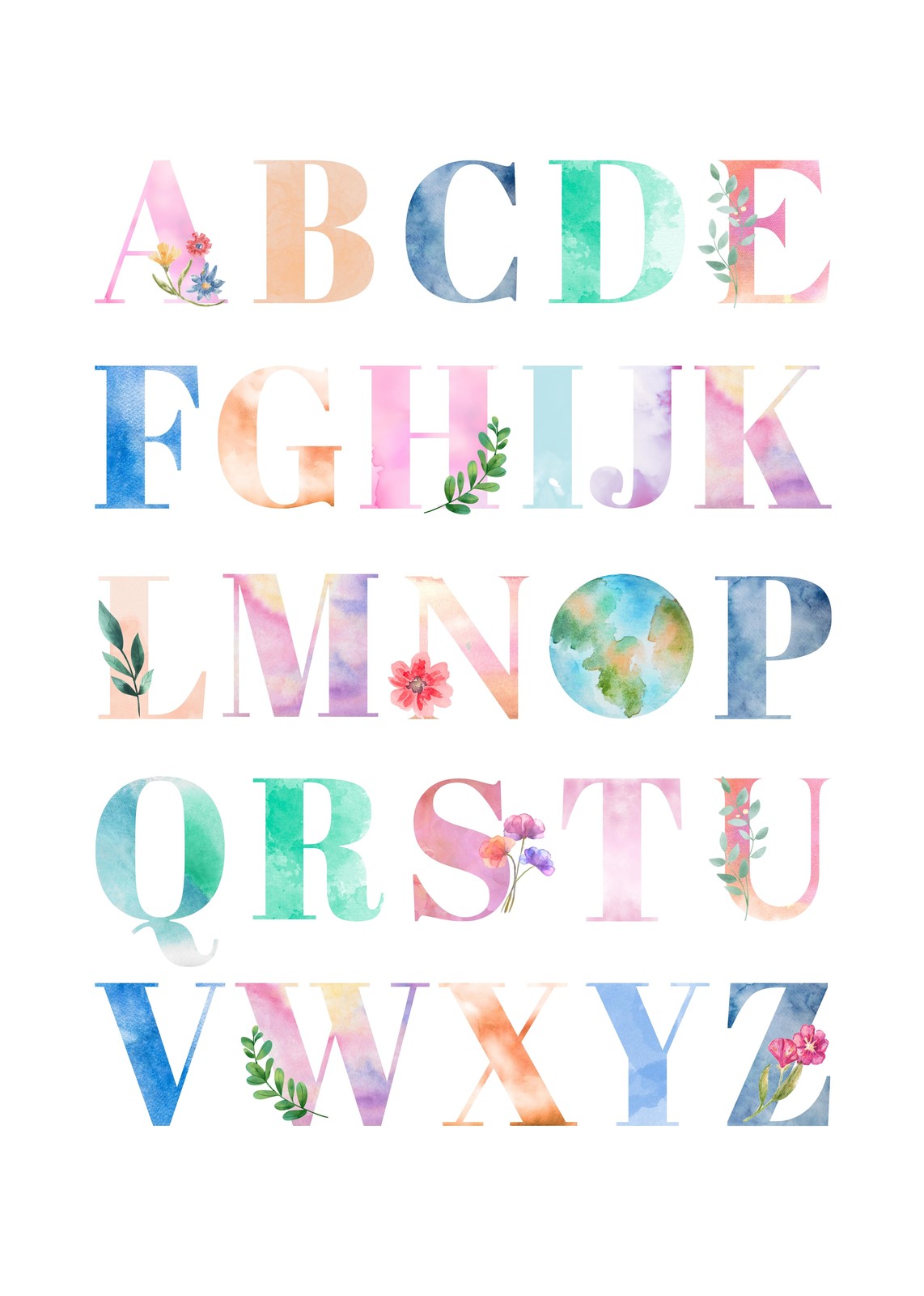 Watercolor Alphabet ABCs Wall Art Wall Art