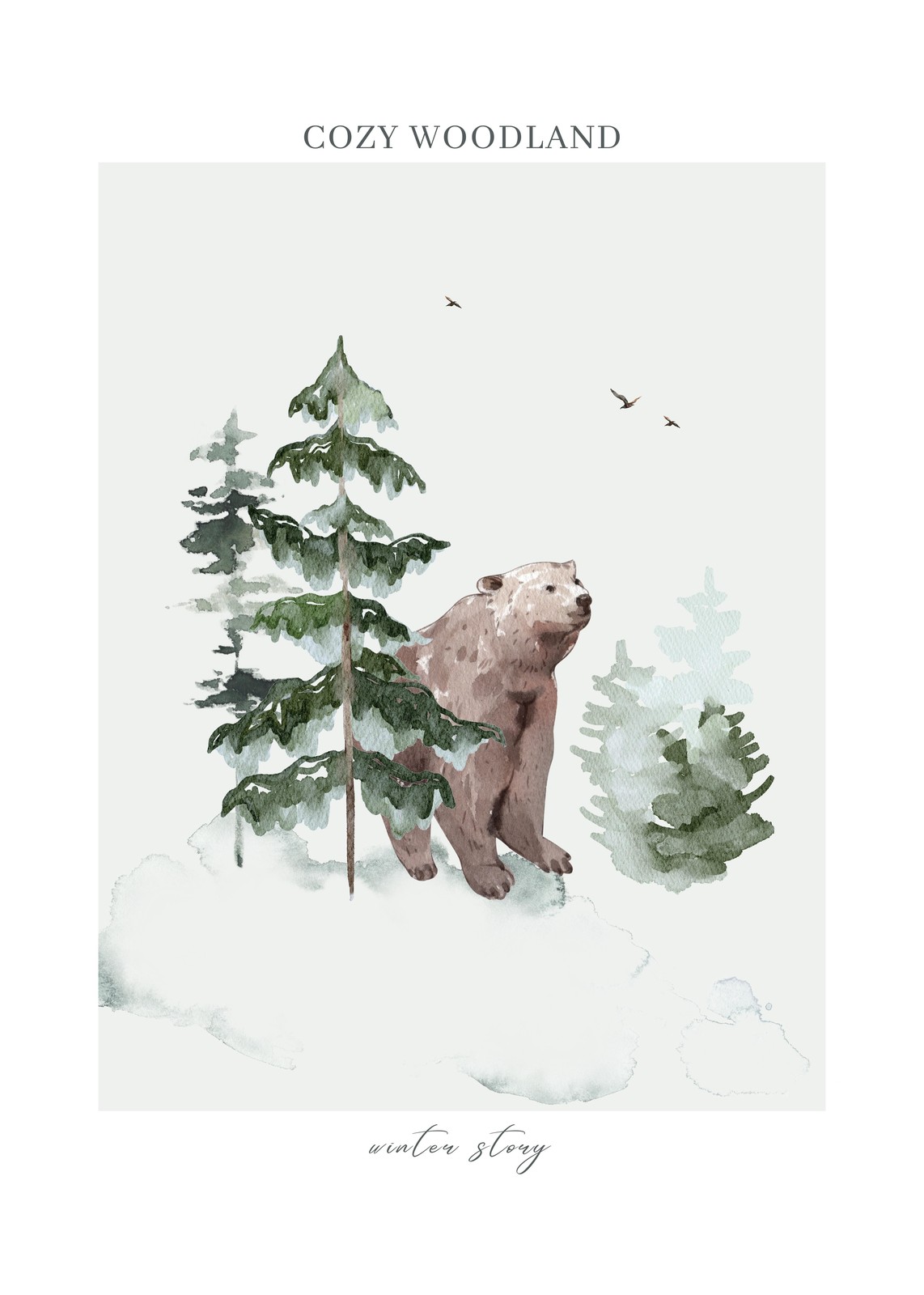 Cozy Woodland Bear Winter Scene Wall Art