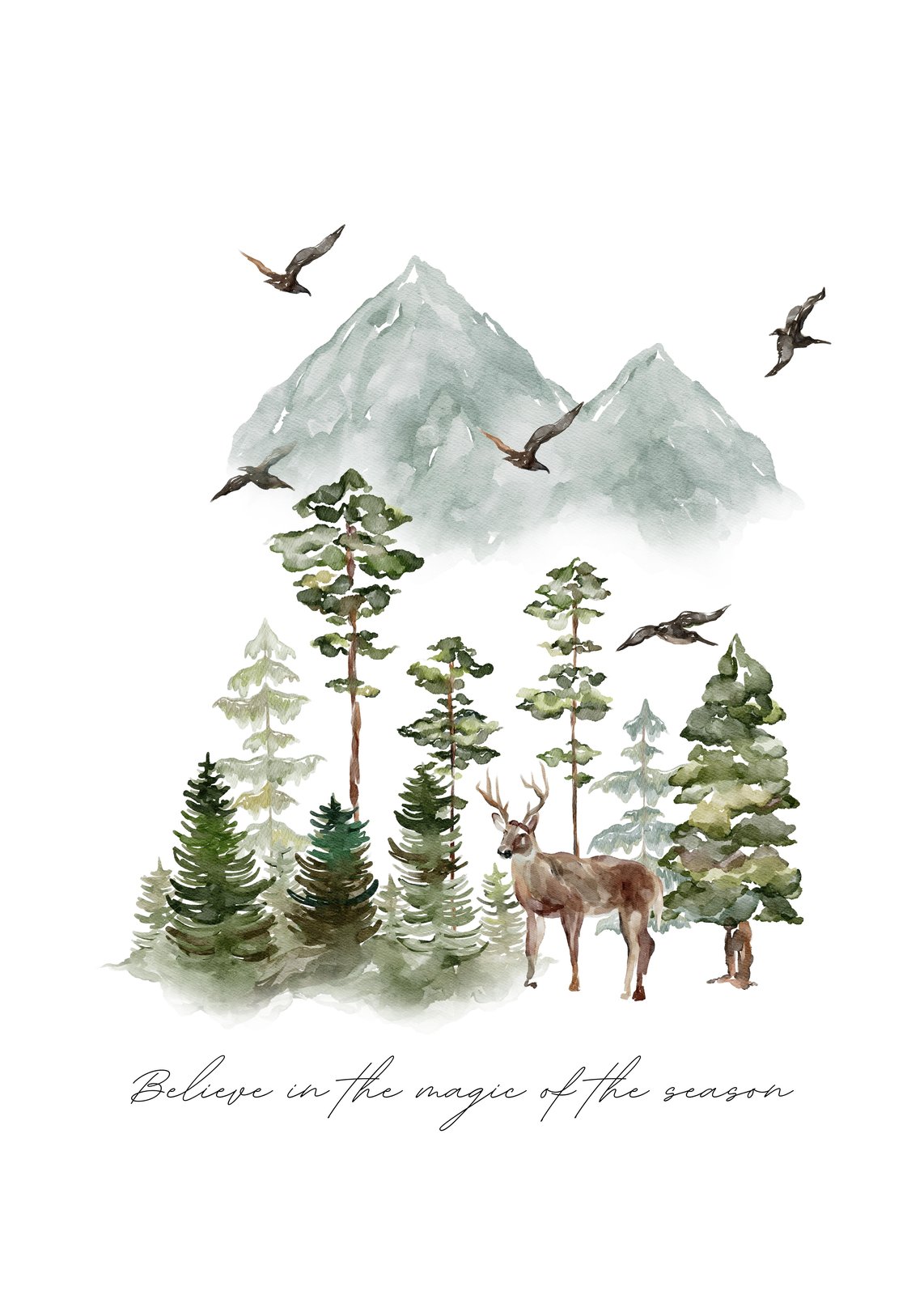 Enchanted Forest Deer & Mountains Wall Art