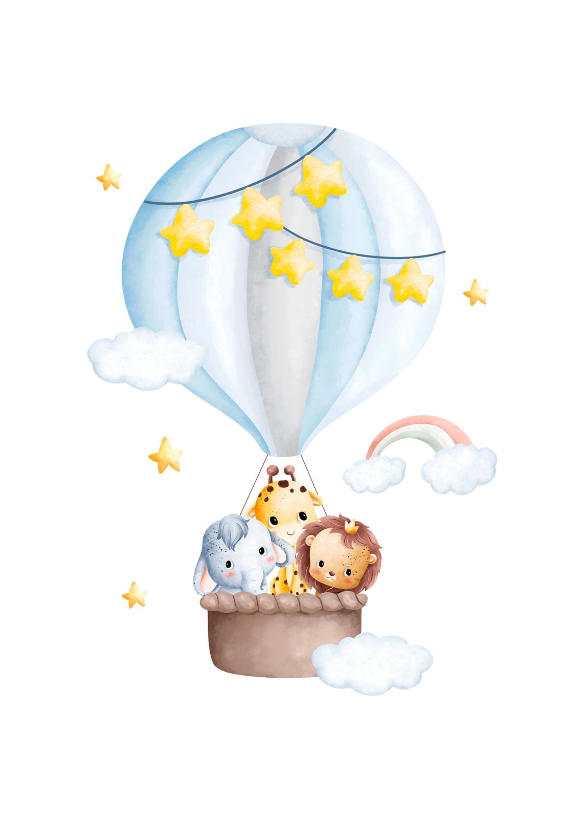 Cute Jungle Animals Hot Air Balloon Wall Art