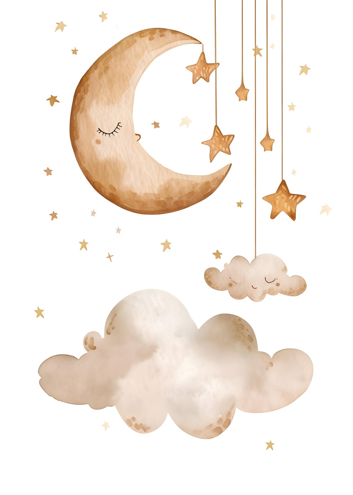 Whimsical Moon & Stars Nursery Wall Art
