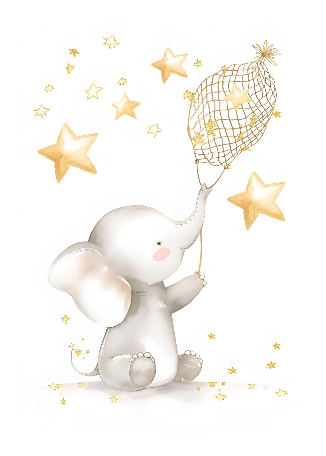 Cute Elephant Catching Stars Wall Art
