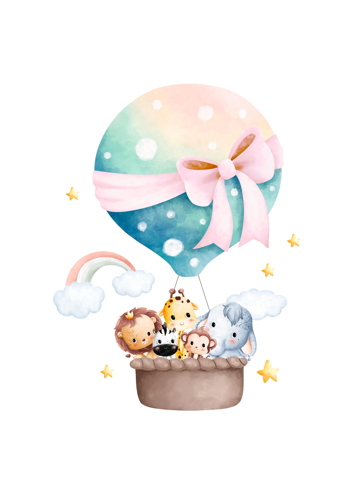 Adorable Safari Animals Hot Air Balloon Wall Art