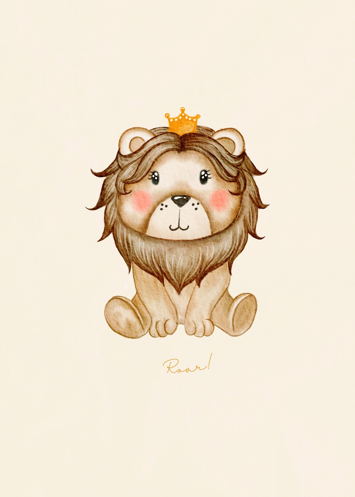 Cute Crowned Lion Watercolor Nursery Wall Art