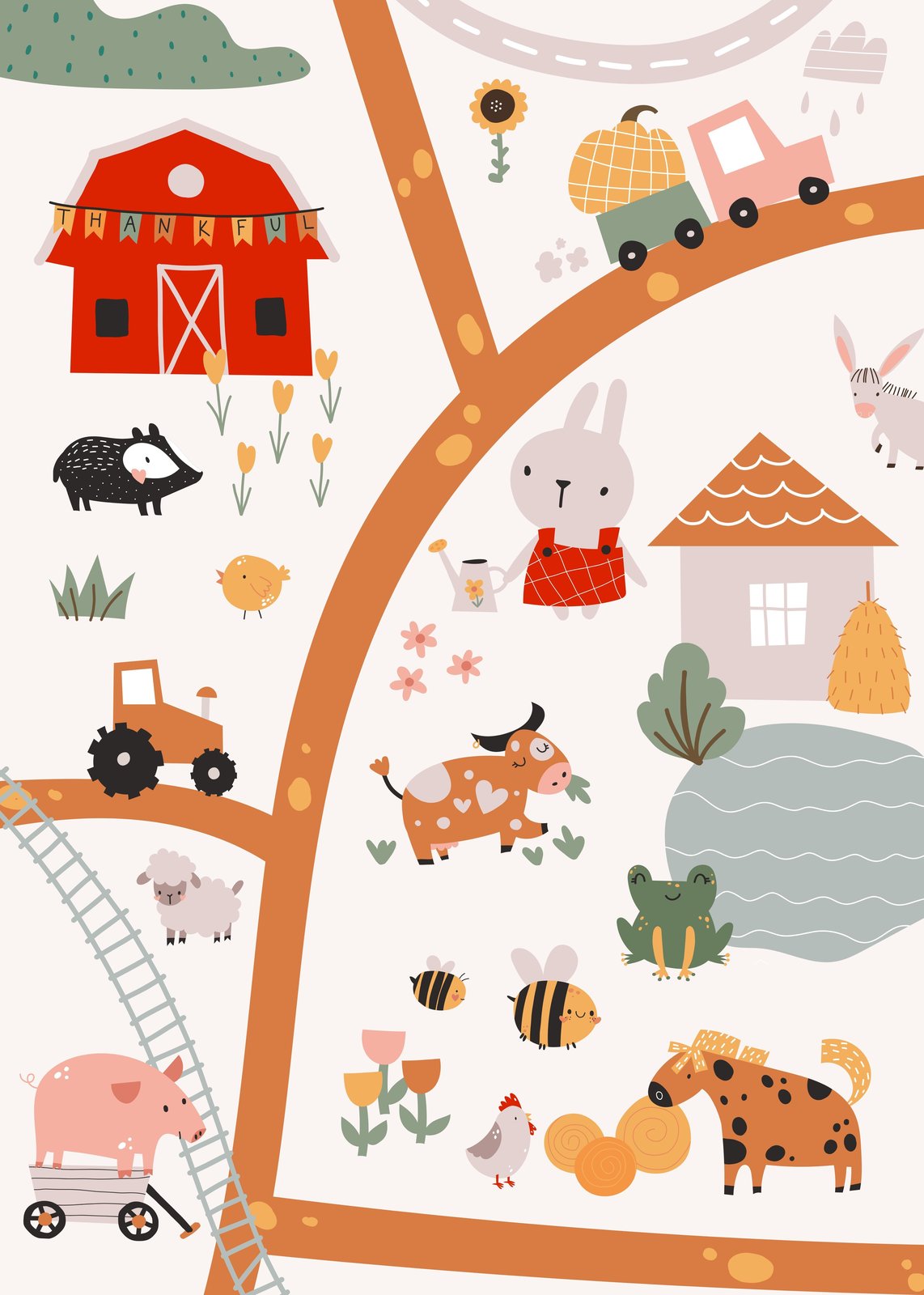Charming Farm Animals "Thankful" Wall Art