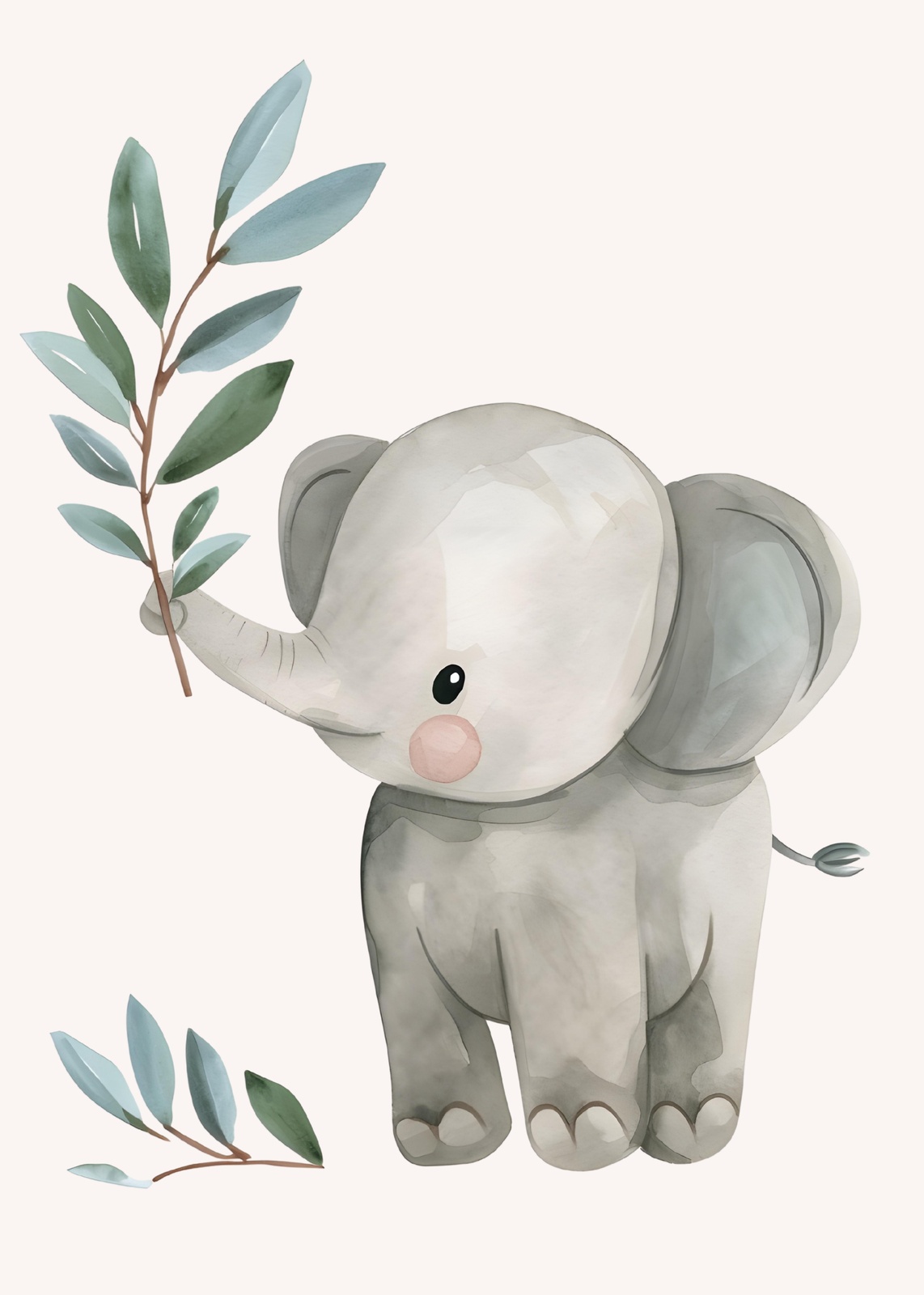 Cute Watercolor Elephant Baby Room Decor Wall Art
