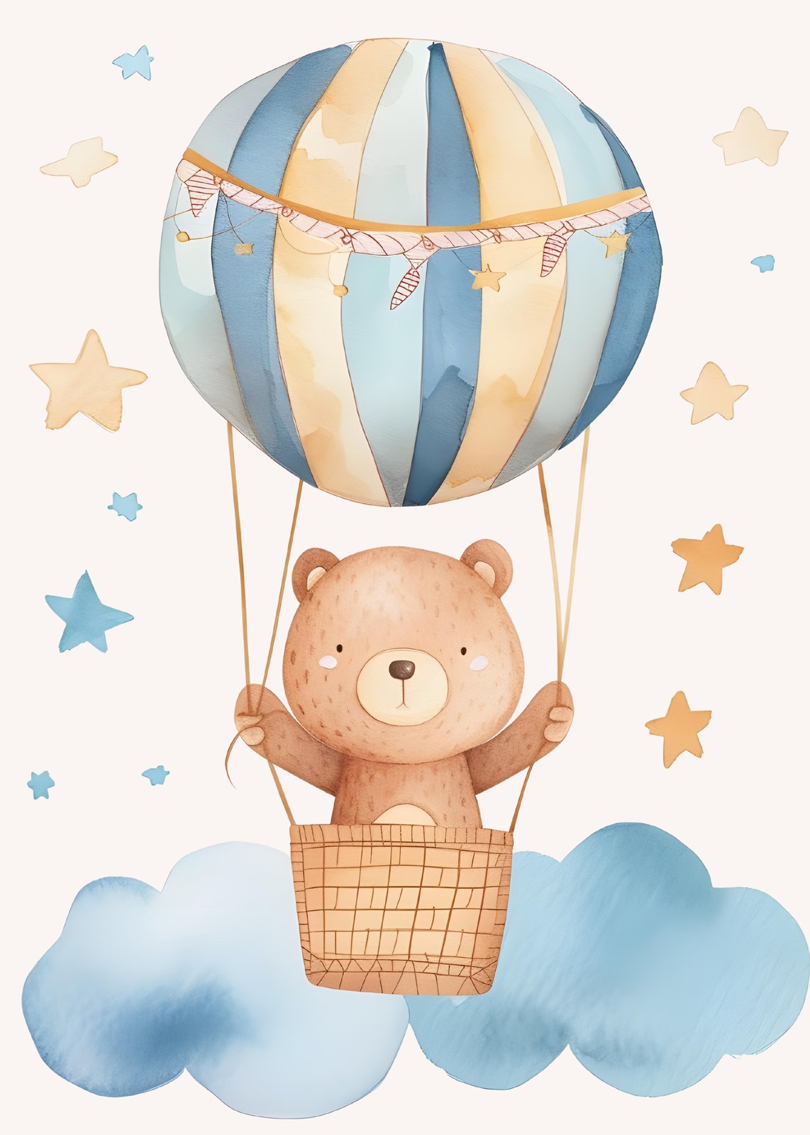 Adorable Bear Hot Air Balloon Nursery Wall Art