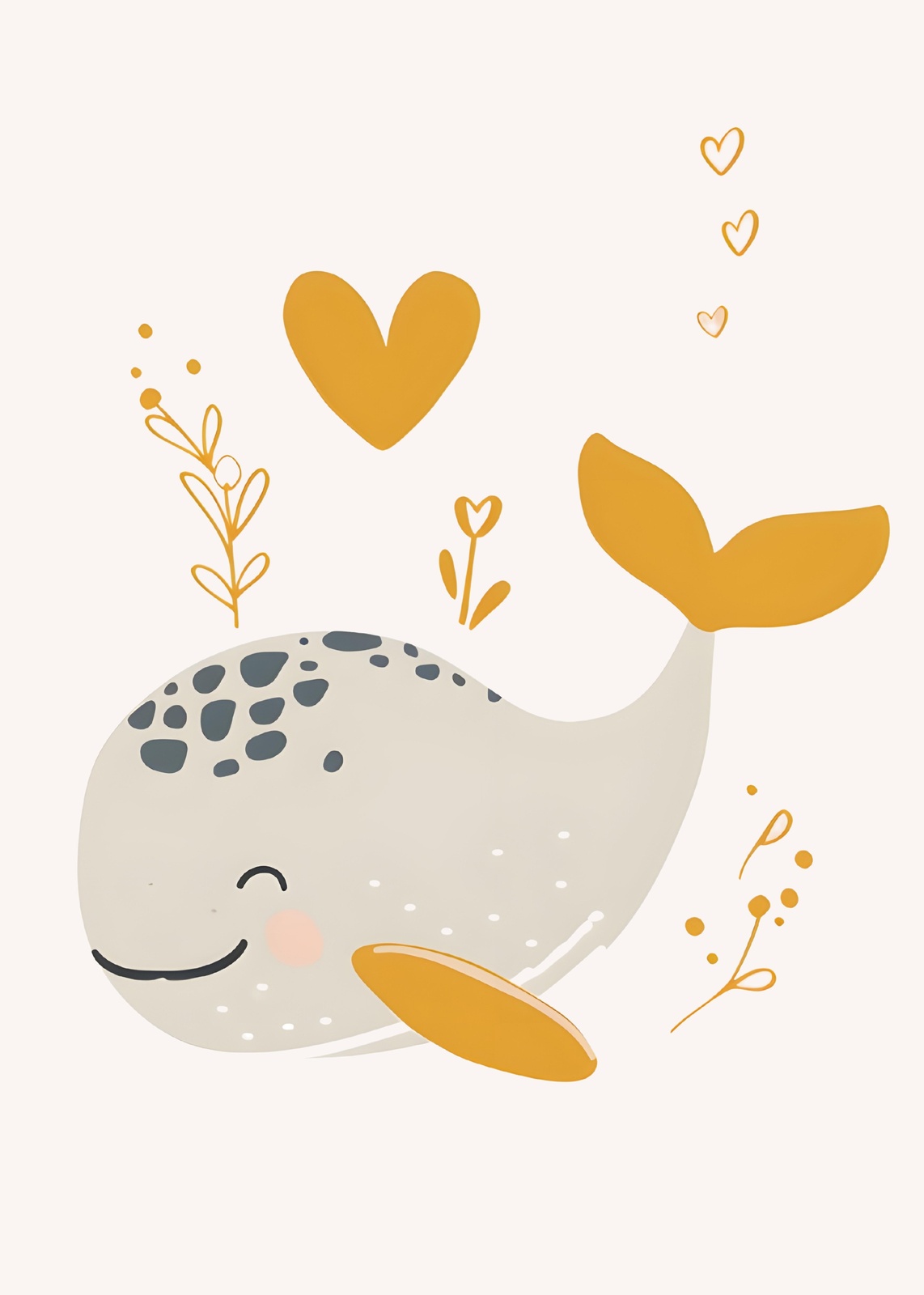 Whimsical Whale Heart Boho Nursery Wall Art