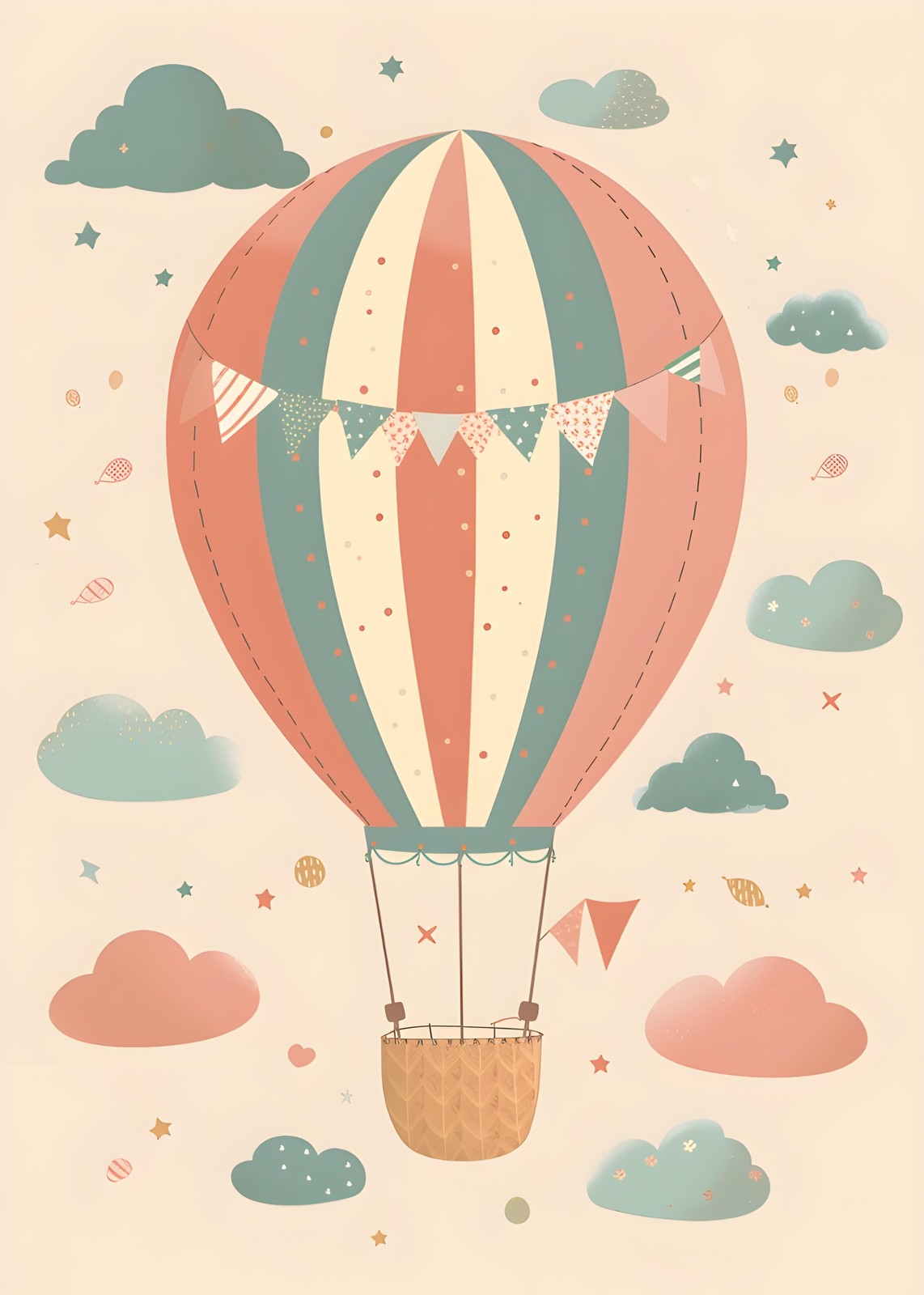 Whimsical Hot Air Balloon Sky Adventure Wall Art