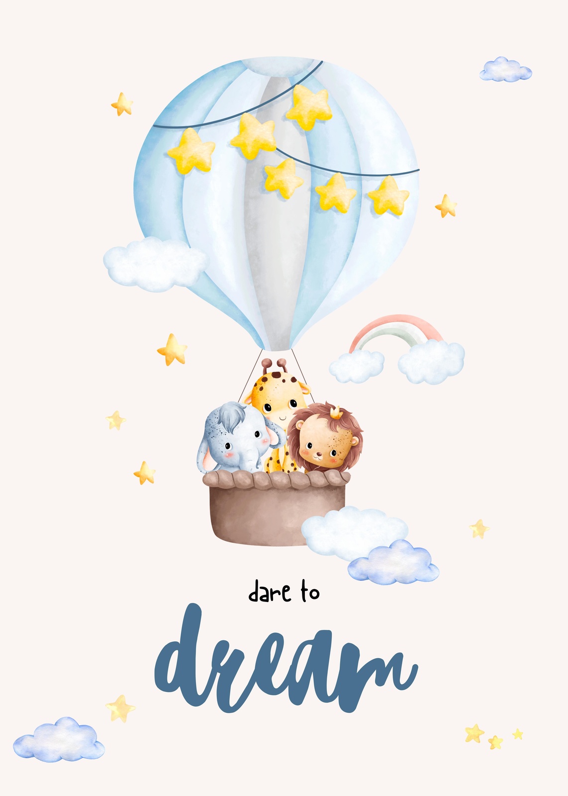 Cute Safari Animals Hot Air Balloon Wall Art