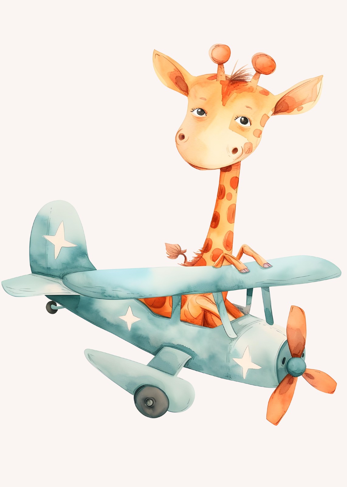 Whimsical Giraffe Pilot Airplane Adventure Wall Art