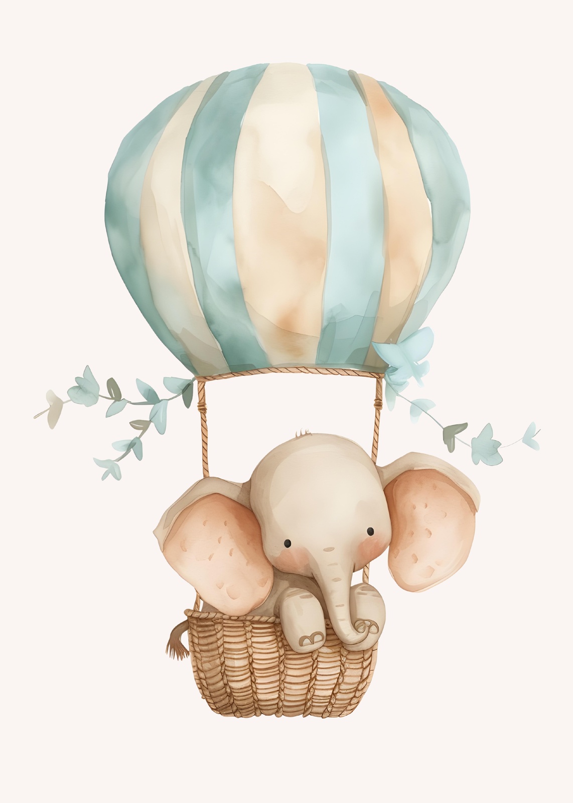 Cute Elephant Hot Air Balloon Watercolor Wall Art