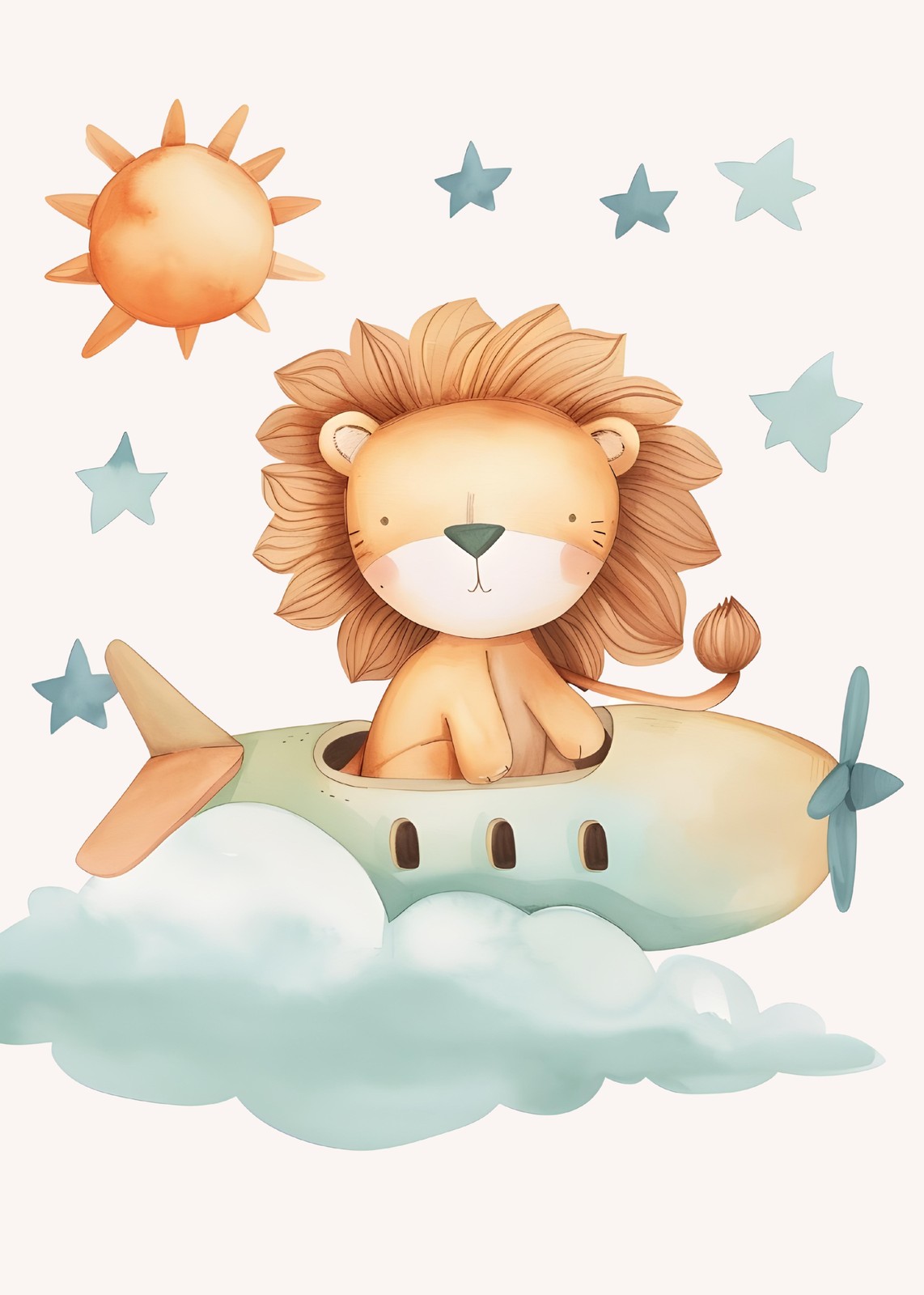 Cute Lion Pilot Adventure Wall Art