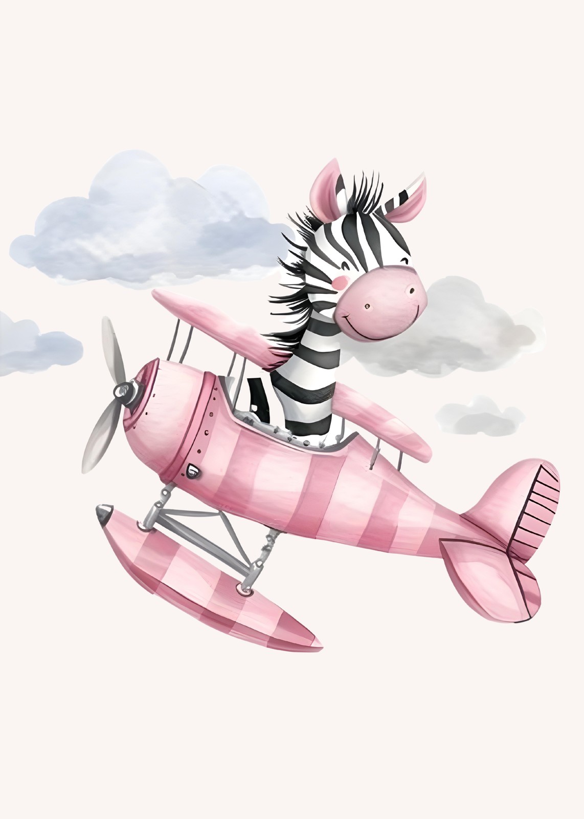 Adorable Zebra Pilot Pink Plane Wall Art