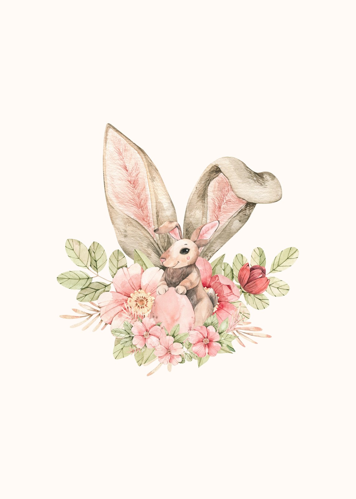 Adorable Bunny & Blooms Watercolor Wall Art