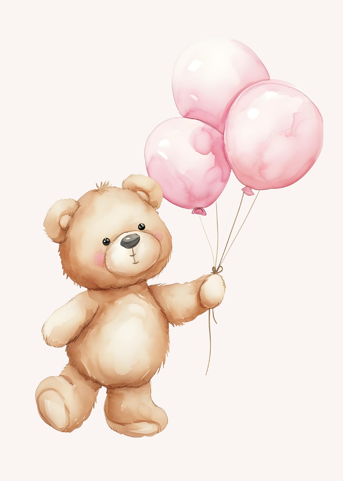 Adorable Teddy Bear with Pink Balloons Wall Art