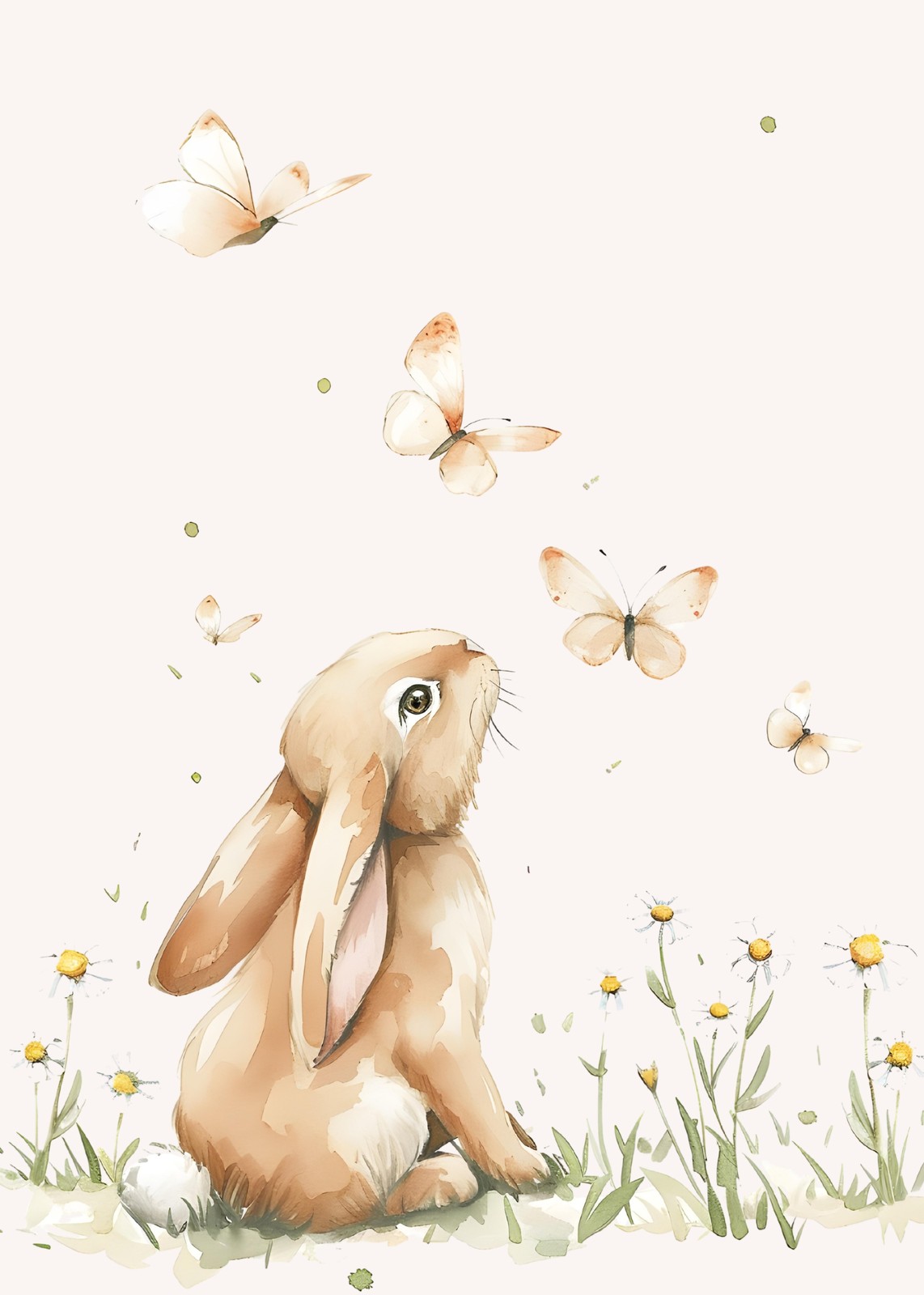 Whimsical Bunny & Butterfly Watercolor Wall Art