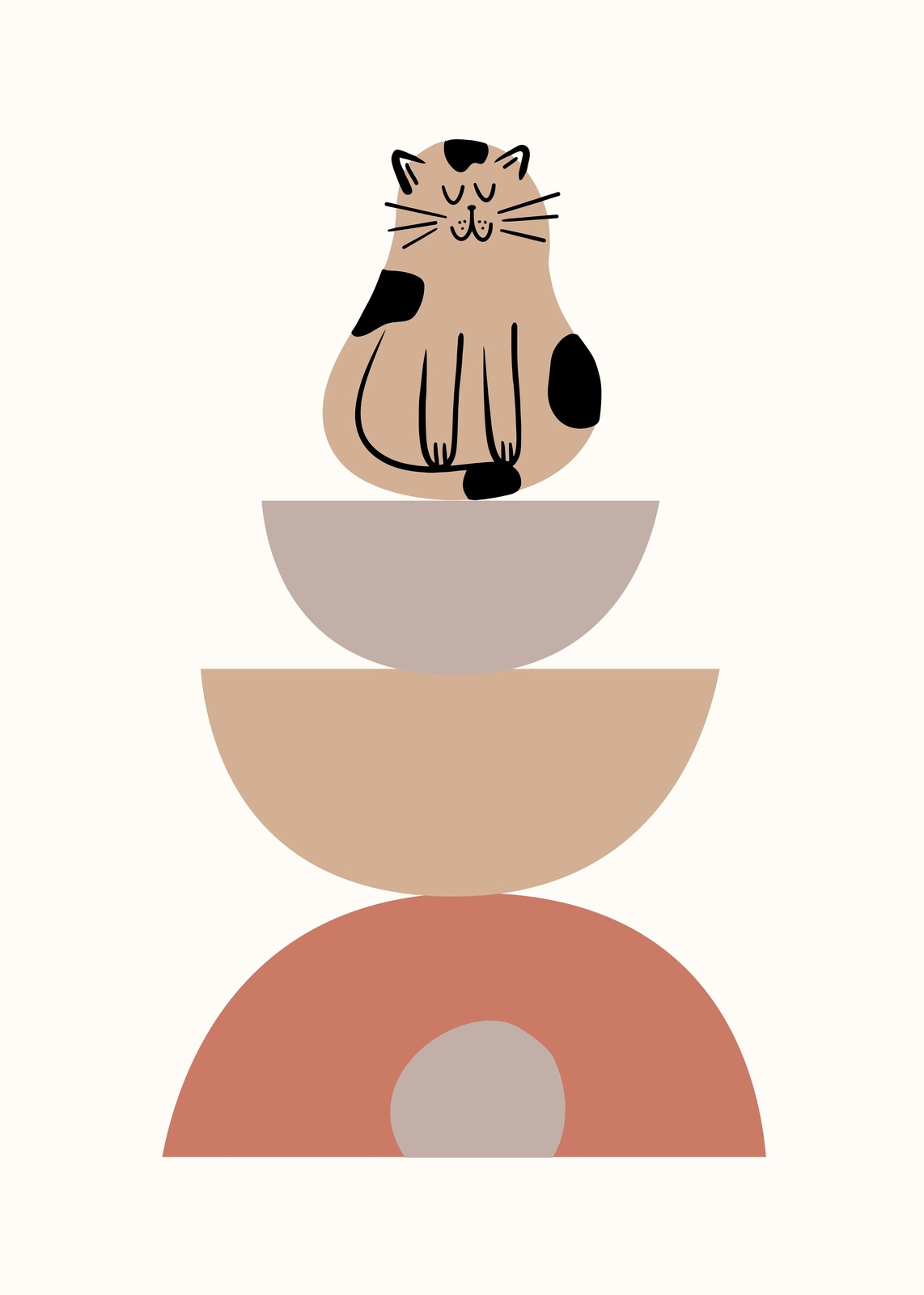 Zen Cat Boho Abstract Wall Art