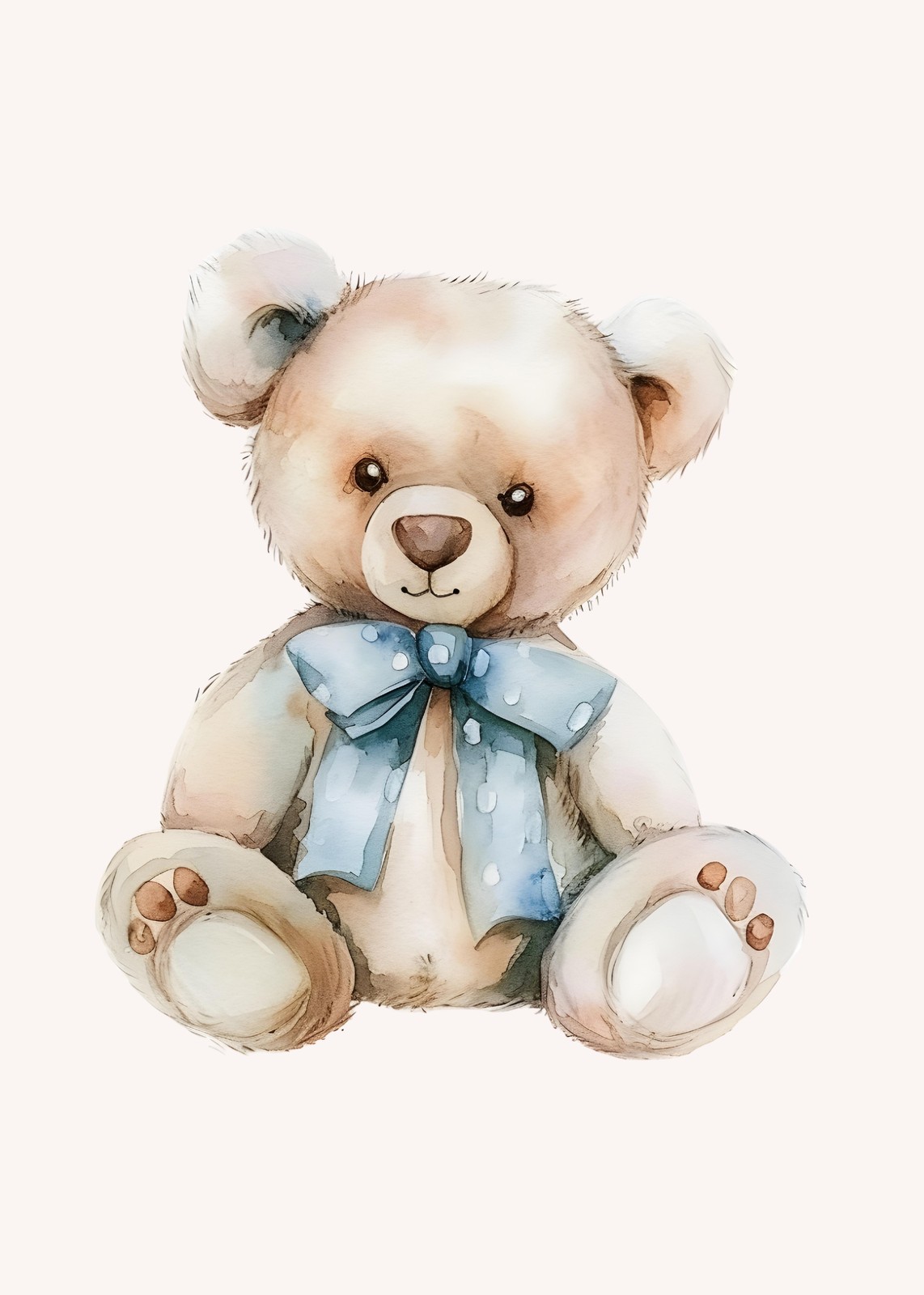Sweet Watercolor Teddy Bear with Blue Bow Wall Art